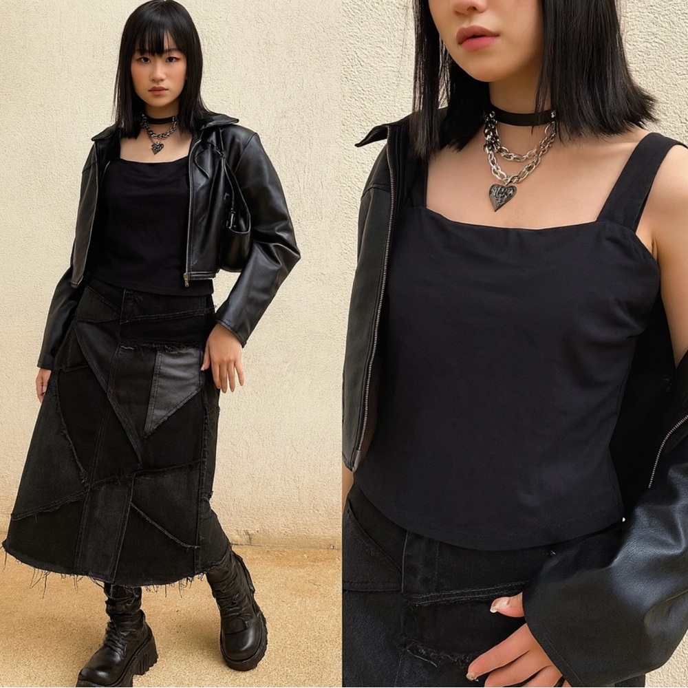 Urban Outfitters Black Square Neck Crop Tank Top UO-76 Women's Size Large